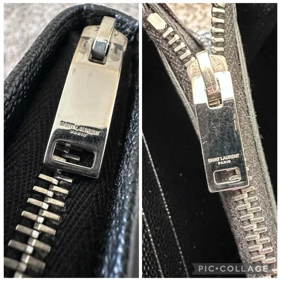 Authentic Saint Laurent Studded Zip Around Wallet Grain de Poudre Black Silver - Picture 11 of 14